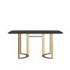 63"Modern artificial stone black curved golden metal leg dining table -6 people - as Pic