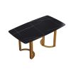 63"Modern artificial stone black curved golden metal leg dining table -6 people - as Pic