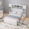 Elegant and Functional Full Size Wood Bed with 4 Drawers and All-in-One Cabinet and Shelf, White - as Pic