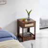 15.75" Rattan End table with drawer, Modern nightstand, side table for living roon, bedroom - Rustic Brown