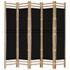 Folding 5-Panel Room Divider 78.7" Bamboo and Canvas - Black