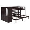 Full-Over-Twin-Twin Bunk Bed with Shelves, Wardrobe and Mirror, Espresso - as Pic