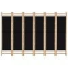Folding 6-Panel Room Divider 94.5" Bamboo and Canvas - Black