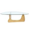 Living room triangle 12mm tempered glass solid wood base coffee table - Nature wood color