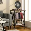 3 Tiers Vintage Style Rolling End Table with 3 Dividers for Albums - Brown