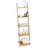 5-Tier Modern Bamboo Wall-Leaning Display Ladder Bookshel - Natural