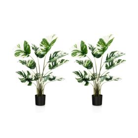 2 Pack 4 Feet Artificial Monstera Deliciosa Plants for Home Office - Green + White + Black