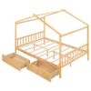 Full Size House Platform Bed with Two Drawers,Headboard and Footboard,Roof Design,Natural - as pic