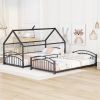 Twin Over Twin Metal Bunk Bed With Slide,Kids House Bed Black+Red - as pic