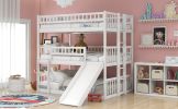 Full-Over-Full-Over-Full Triple Bed with Built-in Ladder and Slide , Triple Bunk Bed with Guardrails, White(OLD SKU :LP000052AAK) - as pic