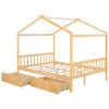 Full Size House Platform Bed with Two Drawers,Headboard and Footboard,Roof Design,Natural - as pic