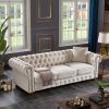 Chesterfield sofa beige linen fabric (Beige) - as Pic