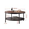 WESOME 2-Tier Single Panel Round Coffee Table for Living Room and Bedroom;  with 3D Texture Metal Frame and Mesh - Rustic Brown