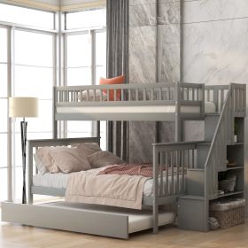 Twin over Full Bunk Bed with Trundle and Staircase,Gray - as pic