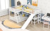 Twin over Full Bunk Bed with Twin Size Loft Bed with Desk and Slide,Full-Length Guardrail, White - as pic