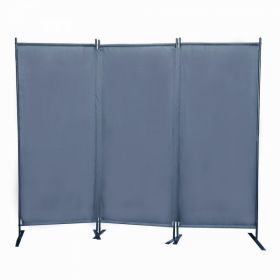 6 Ft Modern Room Divider, 3-Panel Folding Privacy Screen w/ Metal Standing, Portable Wall Partition XH - gray