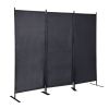 6 Ft Modern Room Divider, 3-Panel Folding Privacy Screen w/ Metal Standing, Portable Wall Partition XH - black