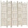 Hand carved 5-Panel Room Divider White 78.7"x65" Solid Mango Wood - White