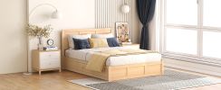 Full Size Wood Platform Bed with Underneath Storage and 2 Drawers, Wood Color - as Pic