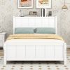 Full Size Platform Bed with Drawers and Storage Shelves, White - as Pic