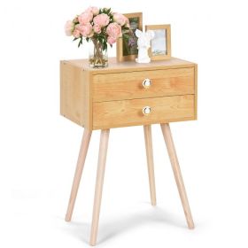 Mid Century Modern 2 Drawers Nightstand in Natural - natural