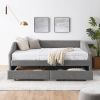 Queen Size Daybed with Two Drawers Trundle Upholstered Tufted Sofa Bed, Linen Fabric, Grey (88"x64.5"x34") - as Pic