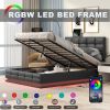Full Size Tufted Upholstered Platform Bed with Hydraulic Storage System,PU Storage Bed with LED Lights and USB charger, Black - as Pic
