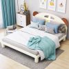 Full Size Platform Bed with Bear Ears Shaped Headboard and LED, Cream White - as Pic