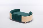 Scandinavian style Elevated Dog Bed Pet Sofa With Solid Wood legs and Bent Wood Back, Velvet Cushion,Mid Size,Dark green - as Pic