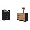 Mullen 2 Piece Bedroom Set, Drawer Dresser + Drawer Dresser, Black / Pine - Black / Pine