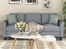 3-Seat Sofa Living Room Linen Fabric Sofa (Gray) - as Pic