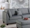 Grey Color 3pcs Sectional Living Room Furniture Reversible Chaise Sofa And Ottoman Polyfiber Linen Like Fabric Cushion Couch - as Pic