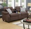 2pcs Sofa set Living Room Furniture Dark Coffee Plush Polyfiber Sofa Loveseat w Console Pillows Couch - as Pic