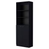 Sutton 2-Door Bookcase, Storage with Multi-Level Shelves and Double Door Design - Black