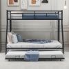Twin over Full Bed with Sturdy Steel Frame, Bunk Bed with Twin Size Trundle, Two-Side Ladders, Black(OLD SKU:MF194424AAB) - as pic
