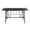 1pc Counter Height Dining Table w Glass Insert Top Wine Rack Base Casual Dining Furniture Brown Wood Gray Metal Finish - as Pic