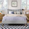 Upholstered Platform Bed Frame with Vertical Channel Tufted Headboard, No Box Spring Needed, Full,Gray - as pic