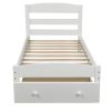 Platform Twin Bed Frame with Storage Drawer and Wood Slat Support No Box Spring Needed - White