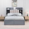 Multi-functional Full Size Bed Frame with 4 Under-bed Portable Storage Drawers and Multi-tier Bedside Storage Shelves, Grey - as Pic