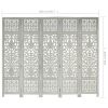 Hand Carved 5-Panel Room Divider Gray 78.7"x65" Solid Mango Wood - Grey