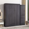 Full Size Murphy Bed with Wardrobe and Drawers, Storage Bed, can be Folded into a Cabinet, Gray - as Pic
