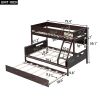 Wood Twin over Full Bunk Bed with Storage Shelves and Twin Size Trundle, Espresso - as Pic