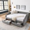 Queen Size Daybed with Two Drawers Trundle Upholstered Tufted Sofa Bed, Linen Fabric, Grey (88"x64.5"x34") - as Pic