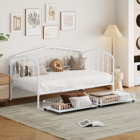 Twin Size Stylish Metal Daybed with 2 Drawers, White - as Pic