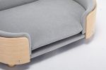 Scandinavian style Elevated Dog Bed Pet Sofa With Solid Wood legs and Bent Wood Back, Velvet Cushion,Mid Size Light Grey - as Pic