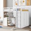 Full size Loft Bed with Drawers,Desk,and Wardrobe-White - as Pic
