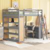 Full Size Loft Bed with Ladder, Shelves, and Desk, Gray(OLD SKU:LT100226AAE) - as Pic