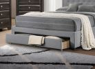 Light Grey Burlap Fabric 1pcs Twin Size Bed w Drawer Button Tufted Arch Design Headboard Storage FB Bedframe Bedroom Furniture - as Pic