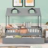 Full Size House Bed Wood Bed with Twin Size Trundle ( Gray ) - as Pic