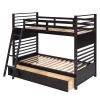 Twin over Twin Wood Bunk Bed with Two Drawers - Espresso - as Pic